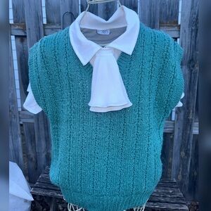 VTG 80s Country Craft Teal Knit Sweater Vest | XL Grandma Core